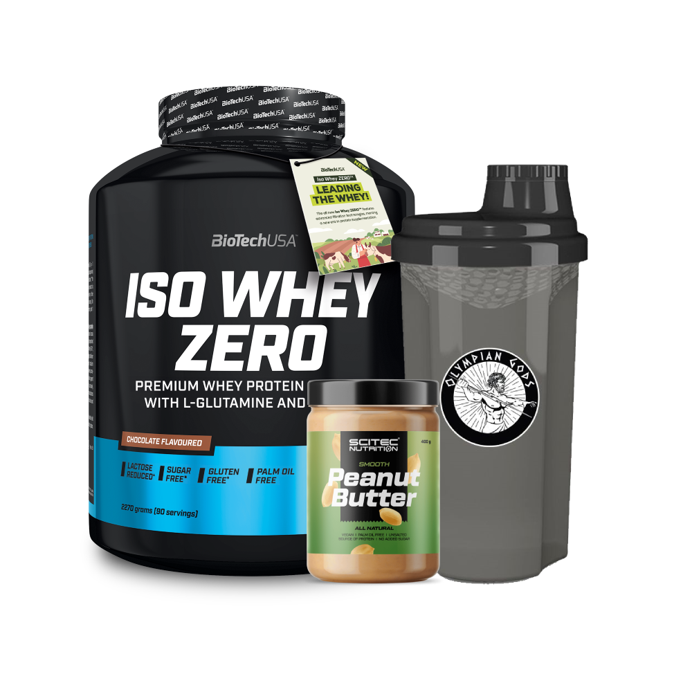 Iso Whey Zero 1816g + Peanut Butter 400g (Scitec Nutrition) + Shaker 700ml (Olympian Gods)