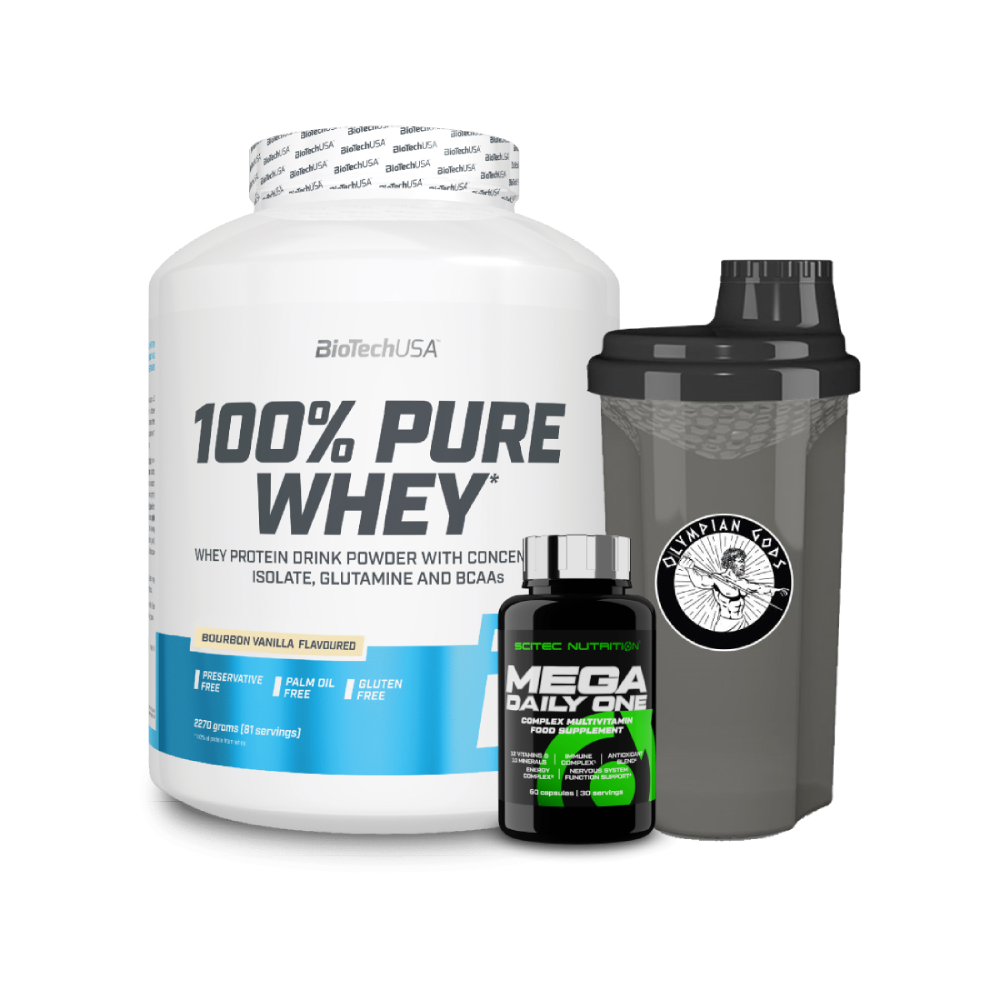 100% Pure Whey 2270g (BiotechUSA) + Mega Daily One Plus 60 caps (Scitec Nutrition) + Shaker 700ml (Olympian Gods)