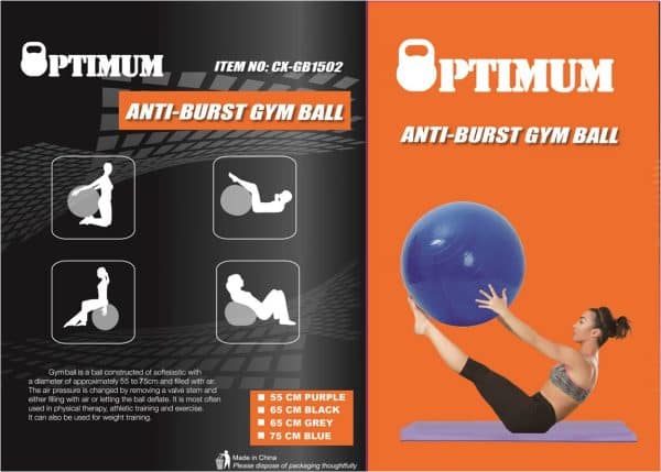GYM BALL 65CM (ΓΚΡΙ) ANTI-BURST 1100GR OPTIMUM - Image 3