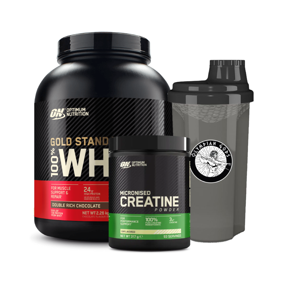 100% Whey Gold Standard 2270g + Creatine Powder 317g (Optimum Nutrition) + Shaker 700ml (Olympian Gods)