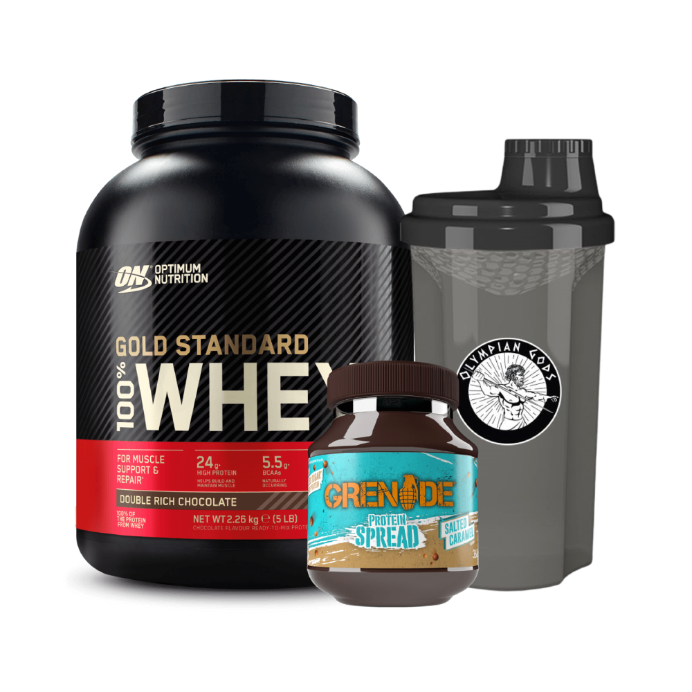 100% Whey Gold Standard 2270g (Optimum Nutrition) + Grenade Protein Spread 360g + Shaker 700ml (Olympian Gods)