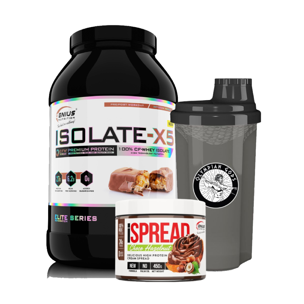 Isolate-X5® 2000g + iSpread 450g (Genius Nutrition) + Shaker 700ml (Olympian Gods)
