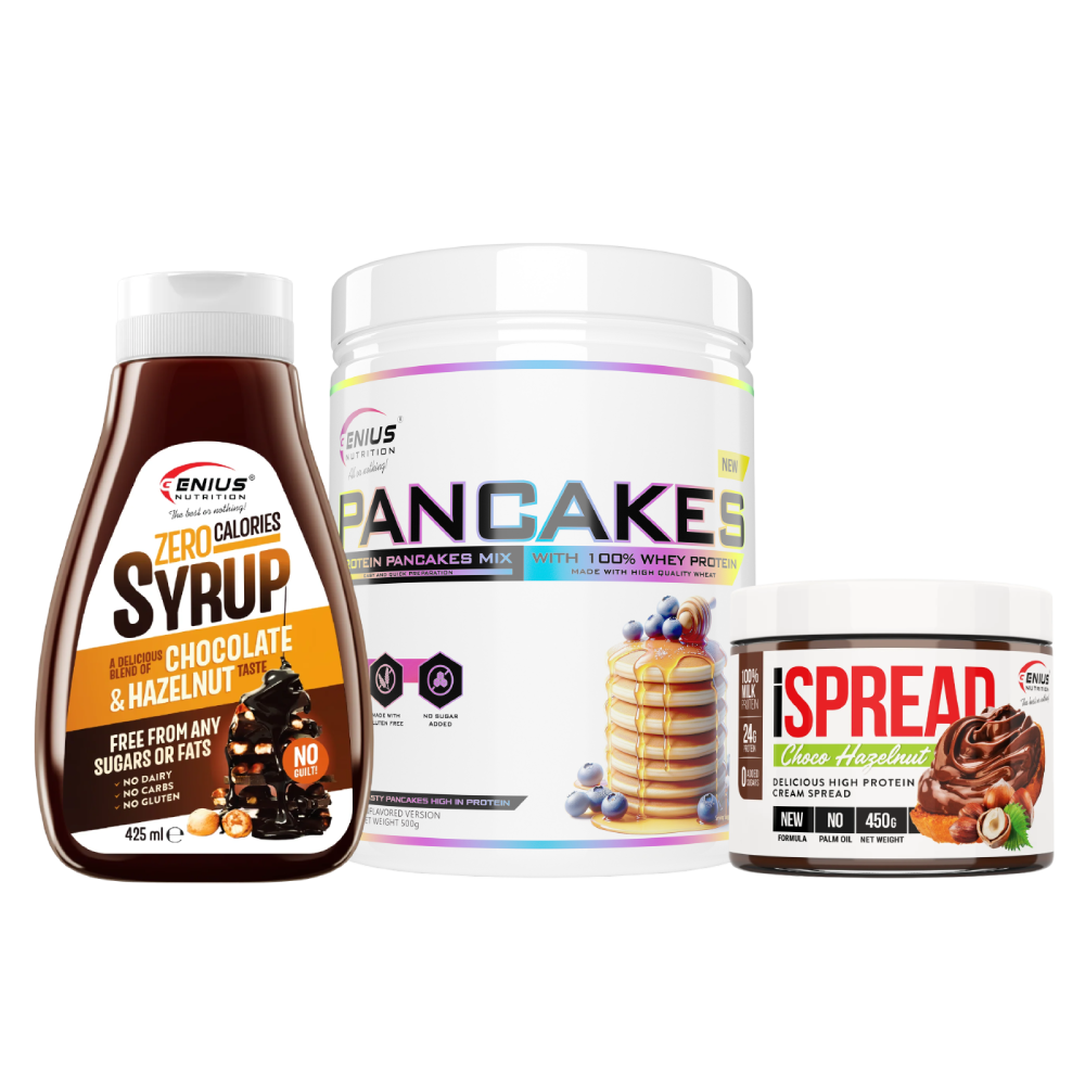 Protein Pancakes 500g + iSpread 450g + Syrup Zero Calories 425ml (Genius Nutrition)