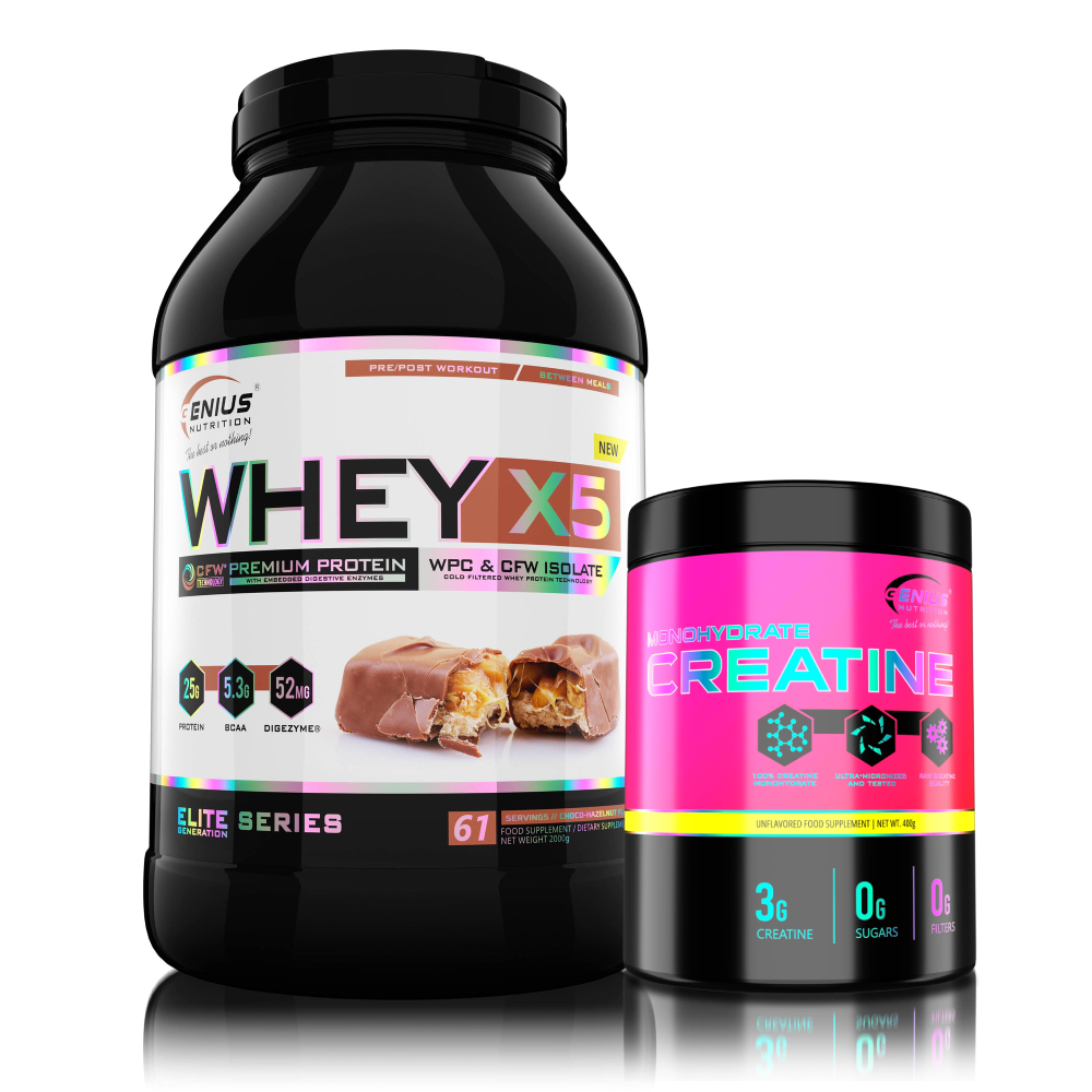 WHEY-X5® 2000g (Genius Nutrition) + Creatine Monohydrate 400g (Genius Nutrition)