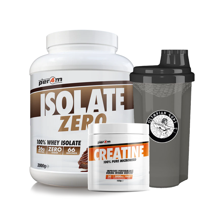 Isolate Zero Whey Protein 2000g + Micronised Creatine Monohydrate 150g (Per4m Nutrition) + Shaker 700ml (Olympian Gods)