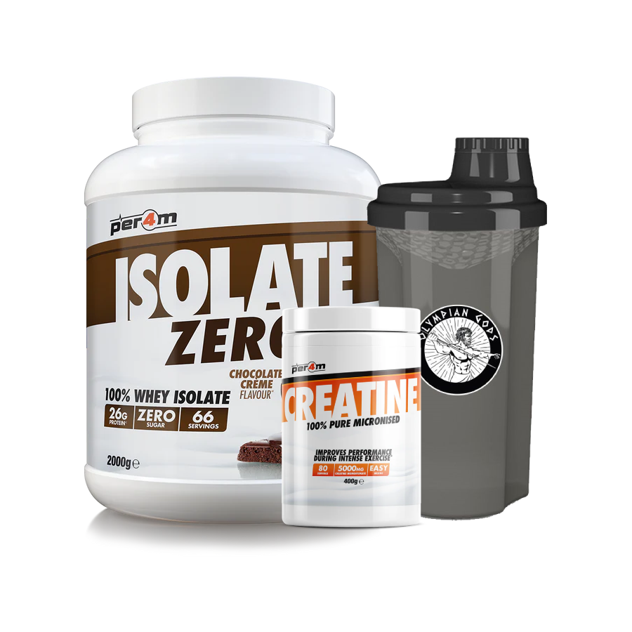 Isolate Zero Whey Protein 2000g + Micronised Creatine Monohydrate 400g (Per4m Nutrition) + Shaker 700ml (Olympian Gods)