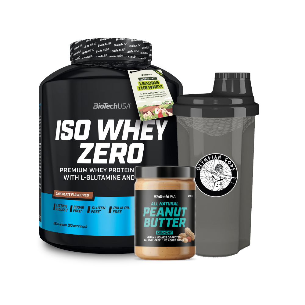 Iso Whey Zero 1816g + Peanut Butter 400g (BiotechUSA) + Shaker 700ml (Olympian Gods)