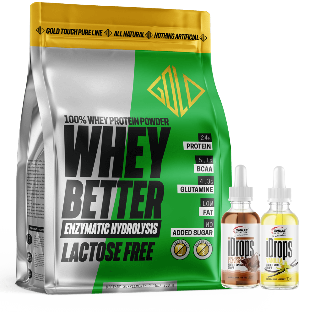 Whey Better HydroProtein 80%- Lactose Free 908g (GoldTouch Nutrition) + ΔΩΡΟ 2x iDROPS® Flavor Drops 30ml (Genius Nutrition)