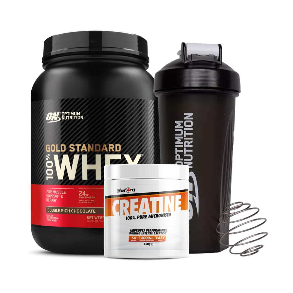 100% Whey Gold Standard 908g + Micronised Creatine Monohydrate 150g (Per4m Nutrition) + ON Shaker 600ml Plus Black Smartshake™ (Optimum Nutrition)